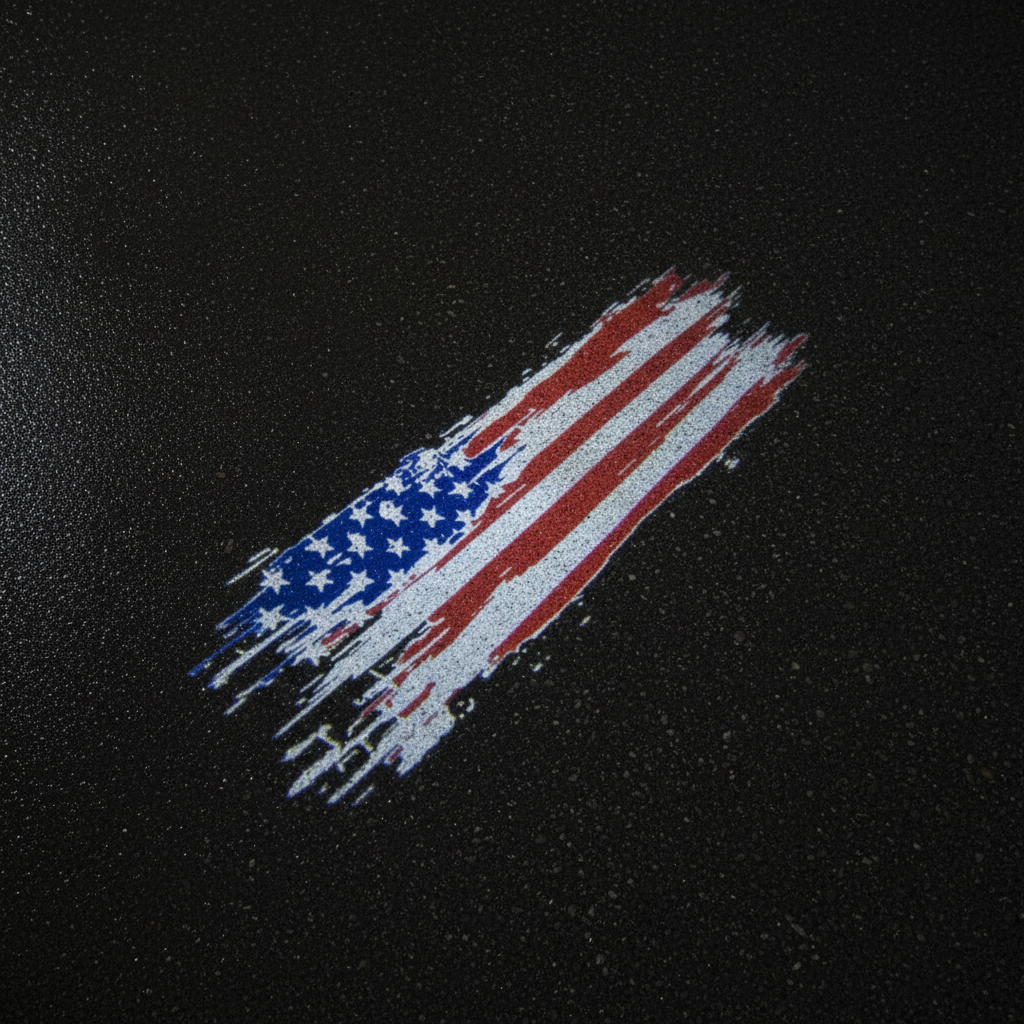American Flag Puddle Light — Top-Down Asphalt