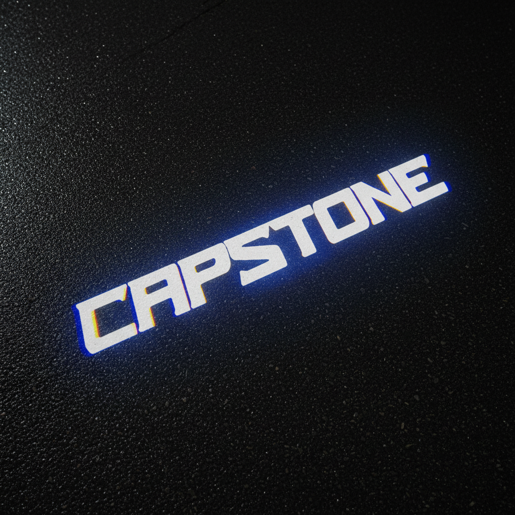 Capstone Text LED Puddle Light — Top Down Projection on Wet Asphalt