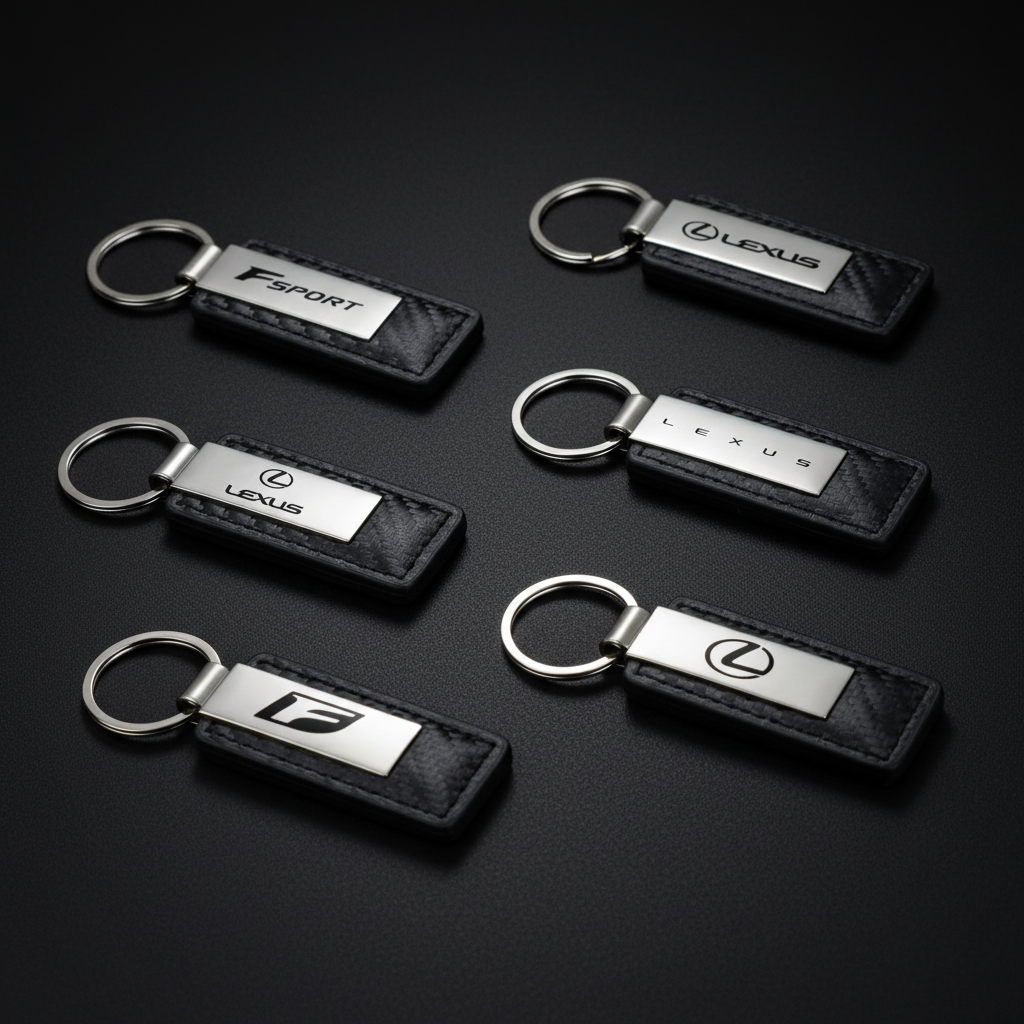 Carbon Fiber Chrome Keychains — Hero Flat Lay