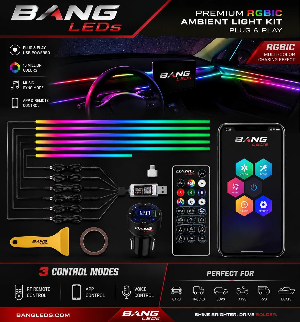 6-in-1 Premium RGBIC Acrylic Ambient Lighting Kit