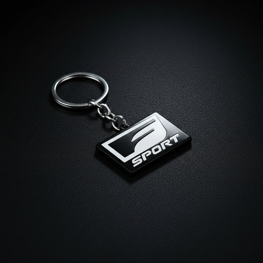 F Sport Black Square Keychain — Hero Flat Lay