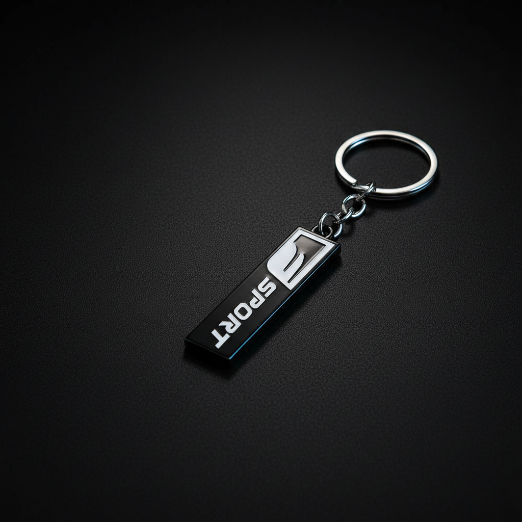 F Sport Black Vertical Keychain — Hero Flat Lay