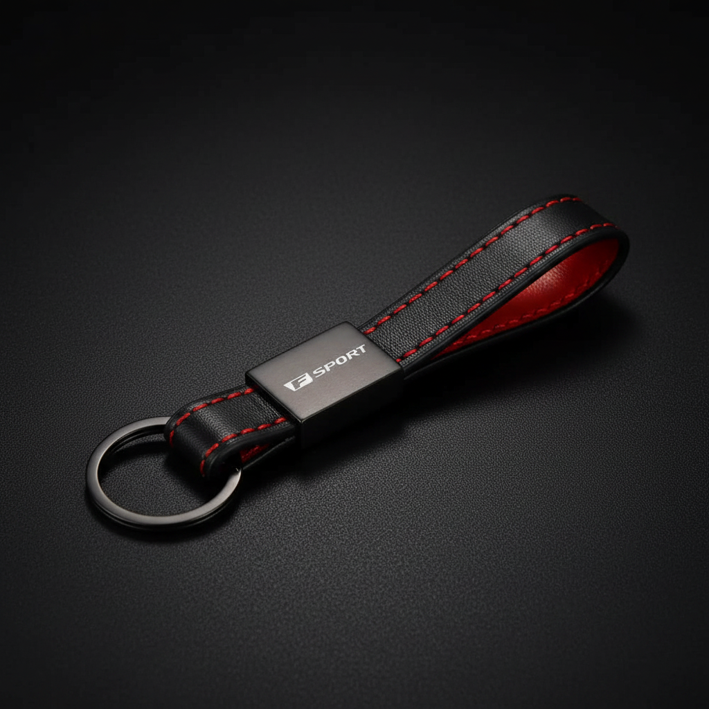 F Sport Leather Loop Keychain — Flat Lay Fixed