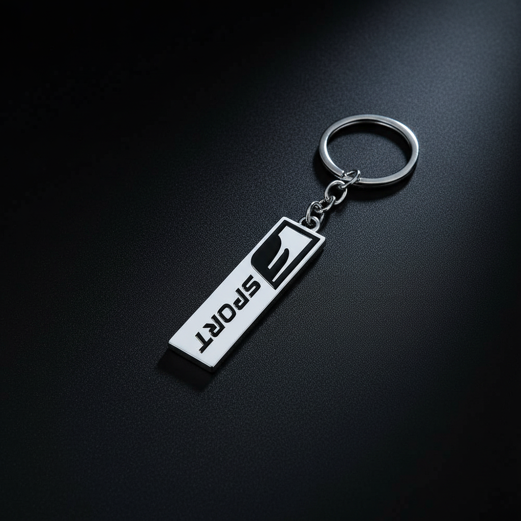 F Sport White Vertical Keychain — Hero Flat Lay