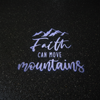 Faith Can Move Mountains Top-Down Puddle Light on Wet Asphalt