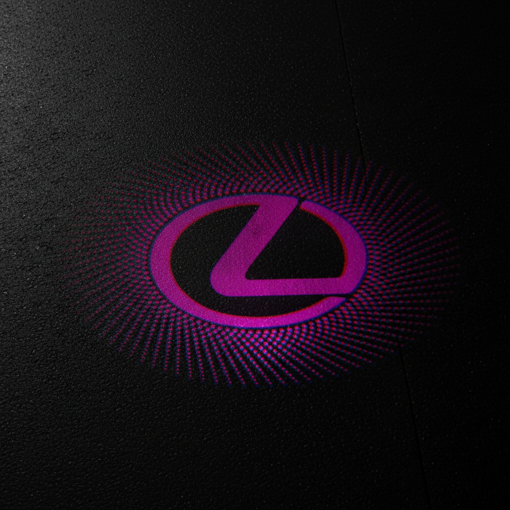 Lexus L Logo Infinity Sunburst — Top Down Projection on Wet Asphalt