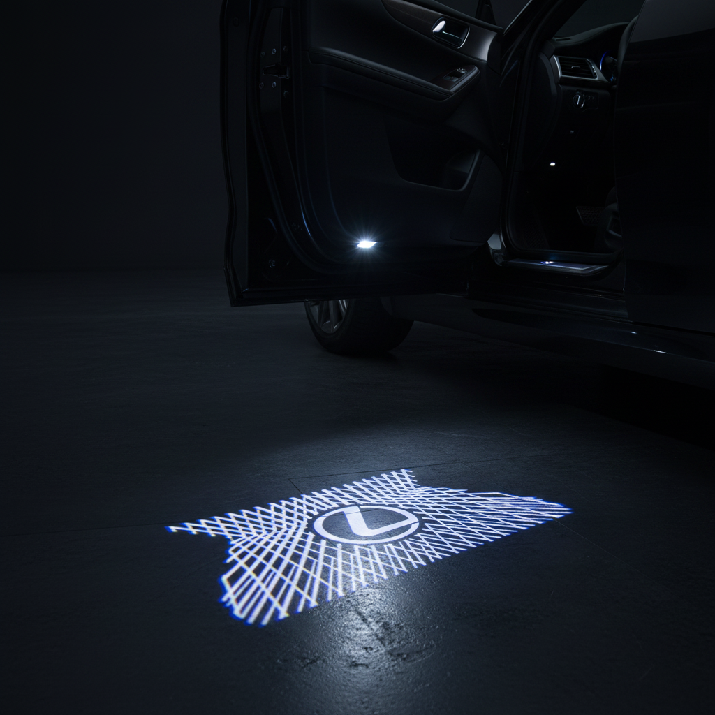 Lexus Style 2 Crosshatch LED Puddle Light Car Door Scene
