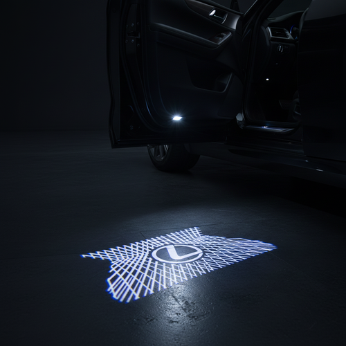 Lexus Style 2 Crosshatch LED Puddle Light Car Door Scene