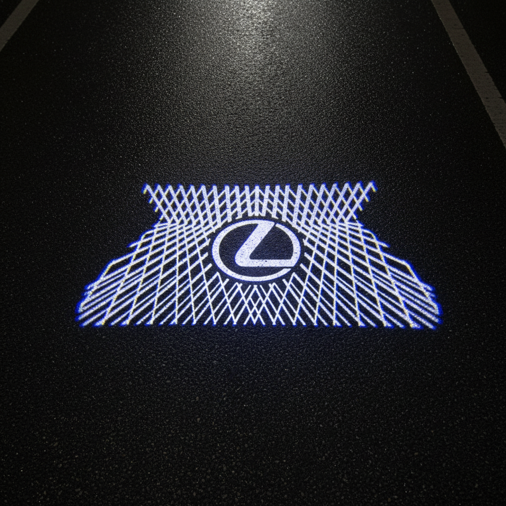 Lexus Style 2 Crosshatch LED Puddle Light on Wet Asphalt