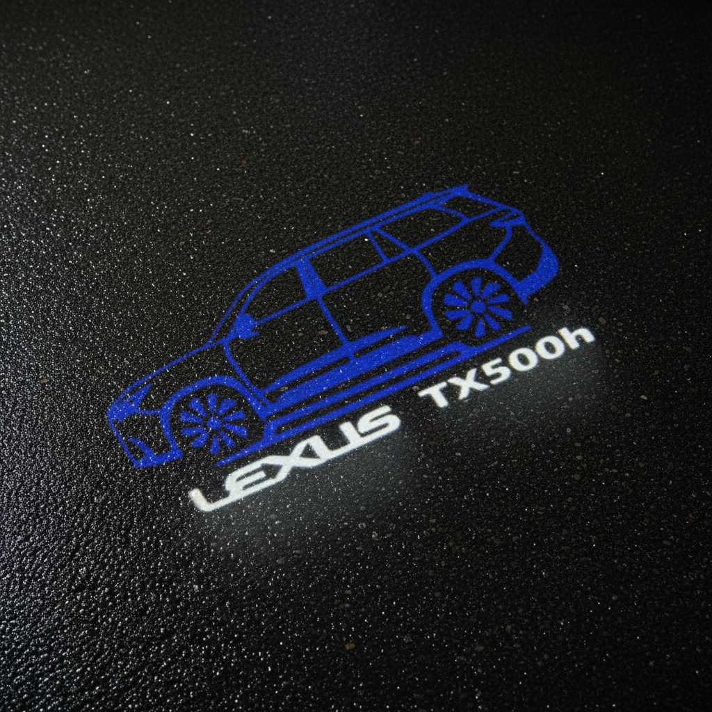 Lexus TX500h LED Puddle Light on Wet Asphalt