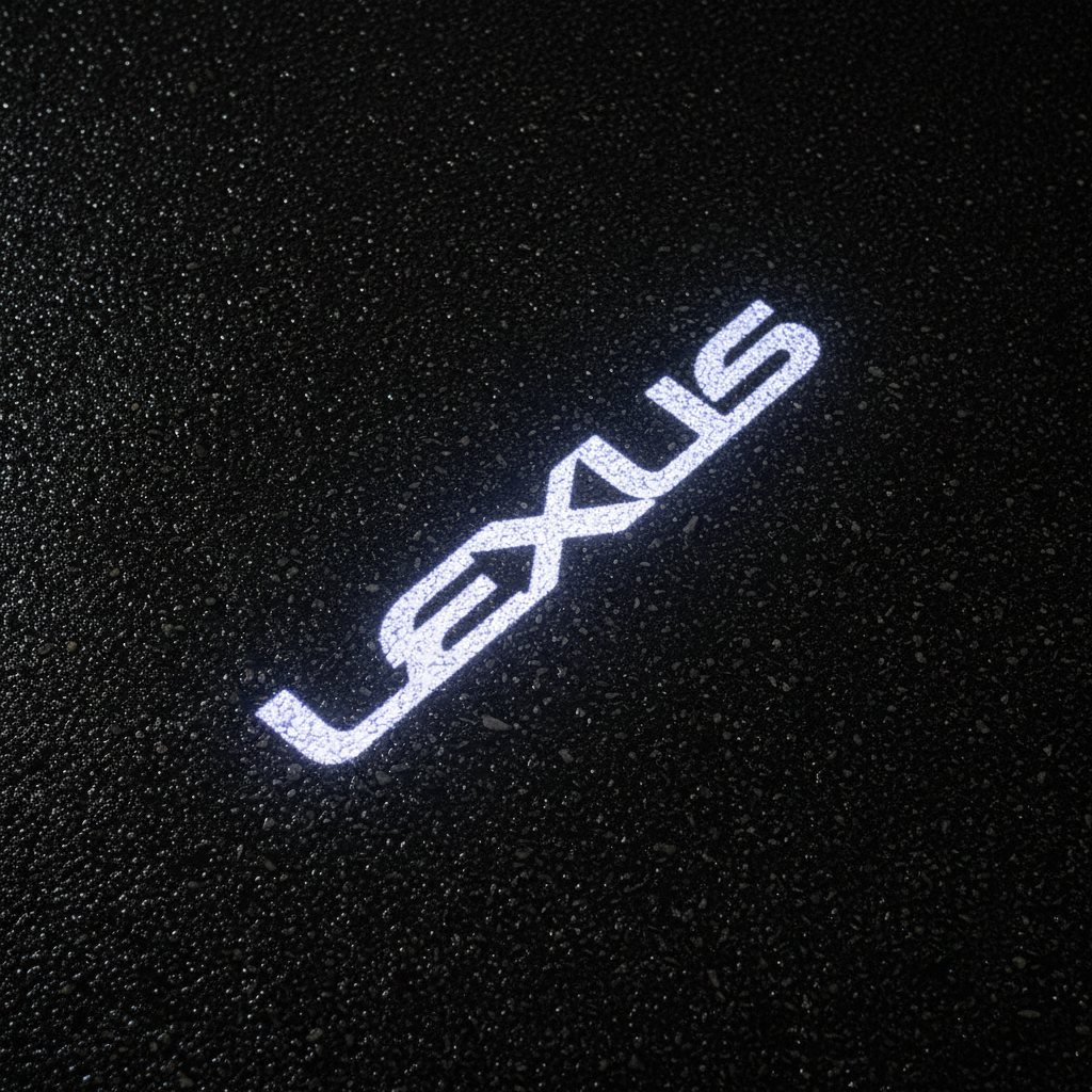 Lexus Wordmark LED Puddle Light — Wet Asphalt Top-Down Projection