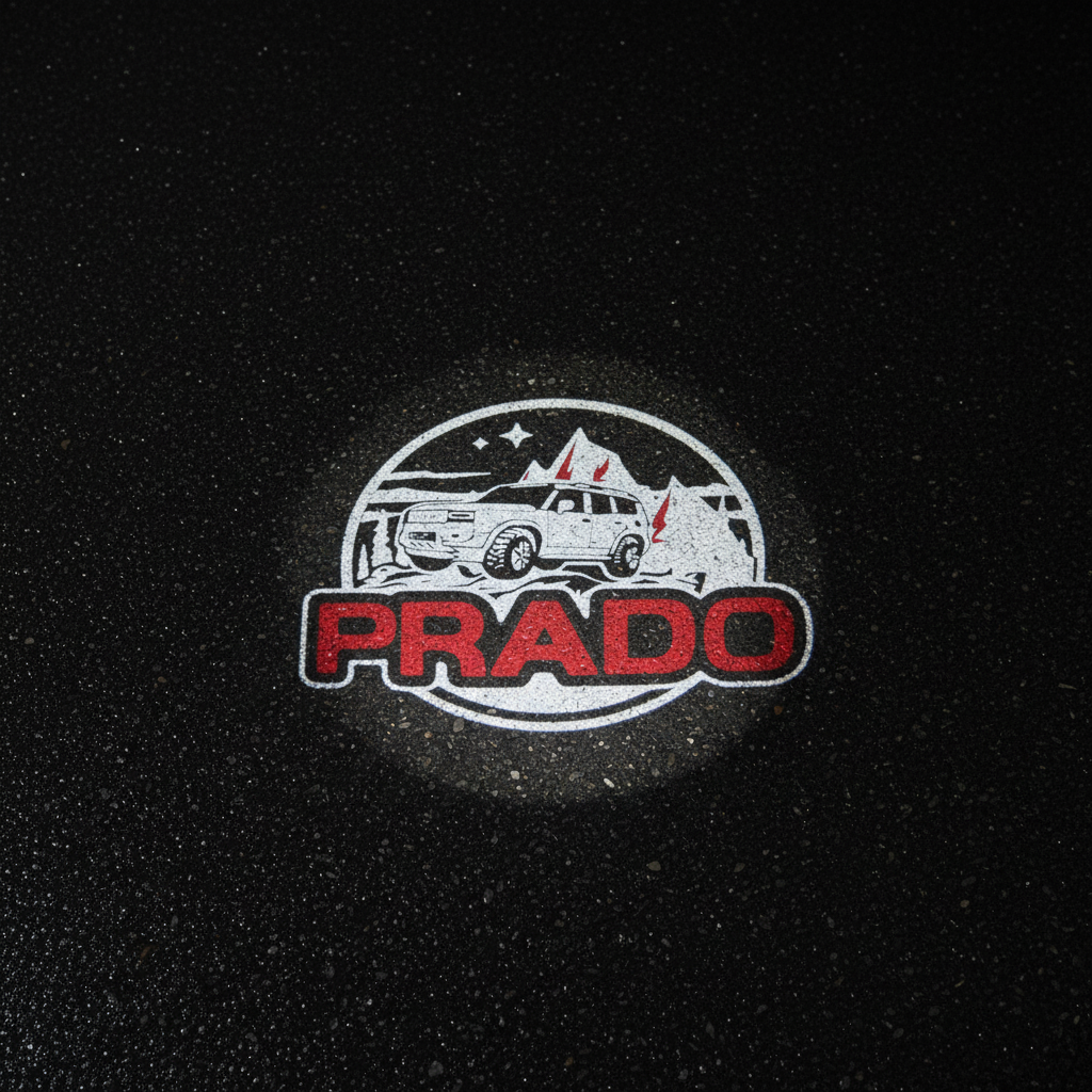 PRADO Red Top-Down Puddle Light on Wet Asphalt