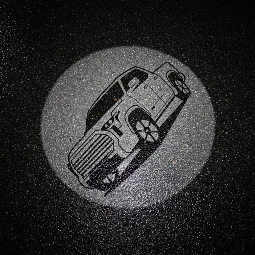 SUV Logo Top-Down Puddle Light on Wet Asphalt