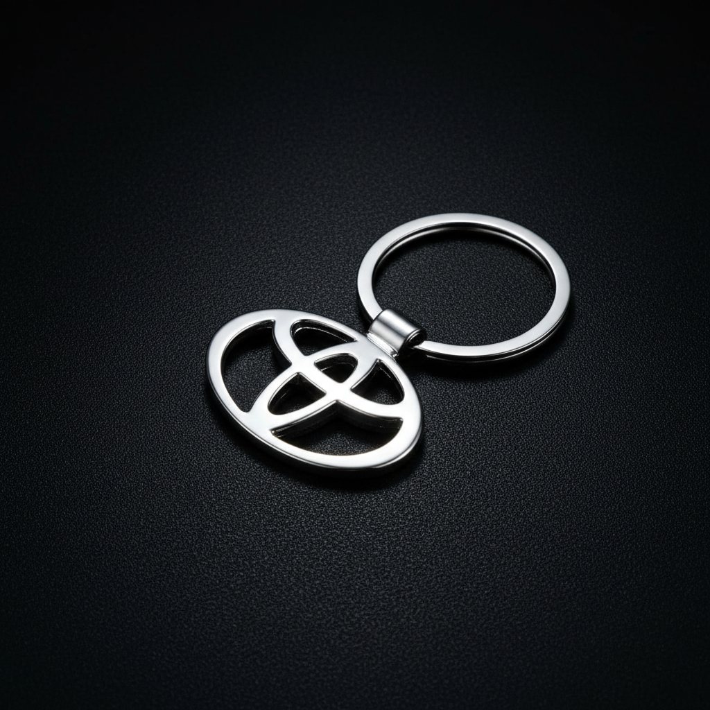 Toyota Chrome Keychain — Hero Flat Lay