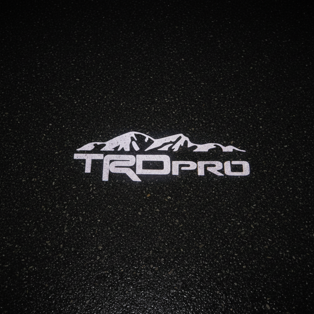 TRD Pro Silver Top-Down Puddle Light on Wet Asphalt